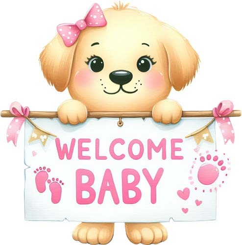 Welcome baby girl - puppy, wall