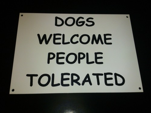 Funny sign dogs welcome - funny, people