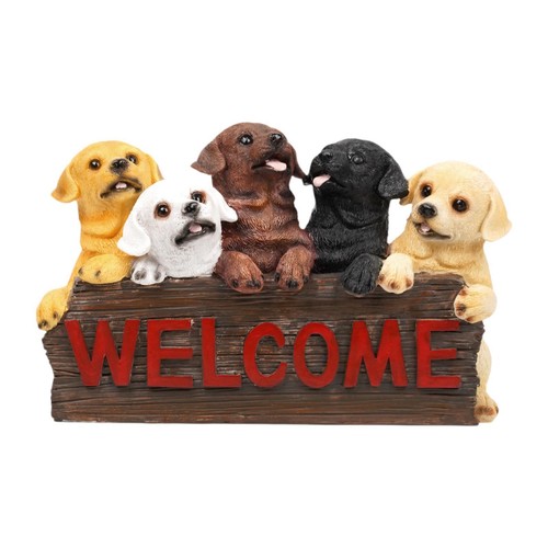 Puppy welcome plaque statue - welcome,
